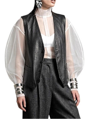 Vintage 90s Conbipel Italy black leather boxy minimalist vest waistcoat IT 46
